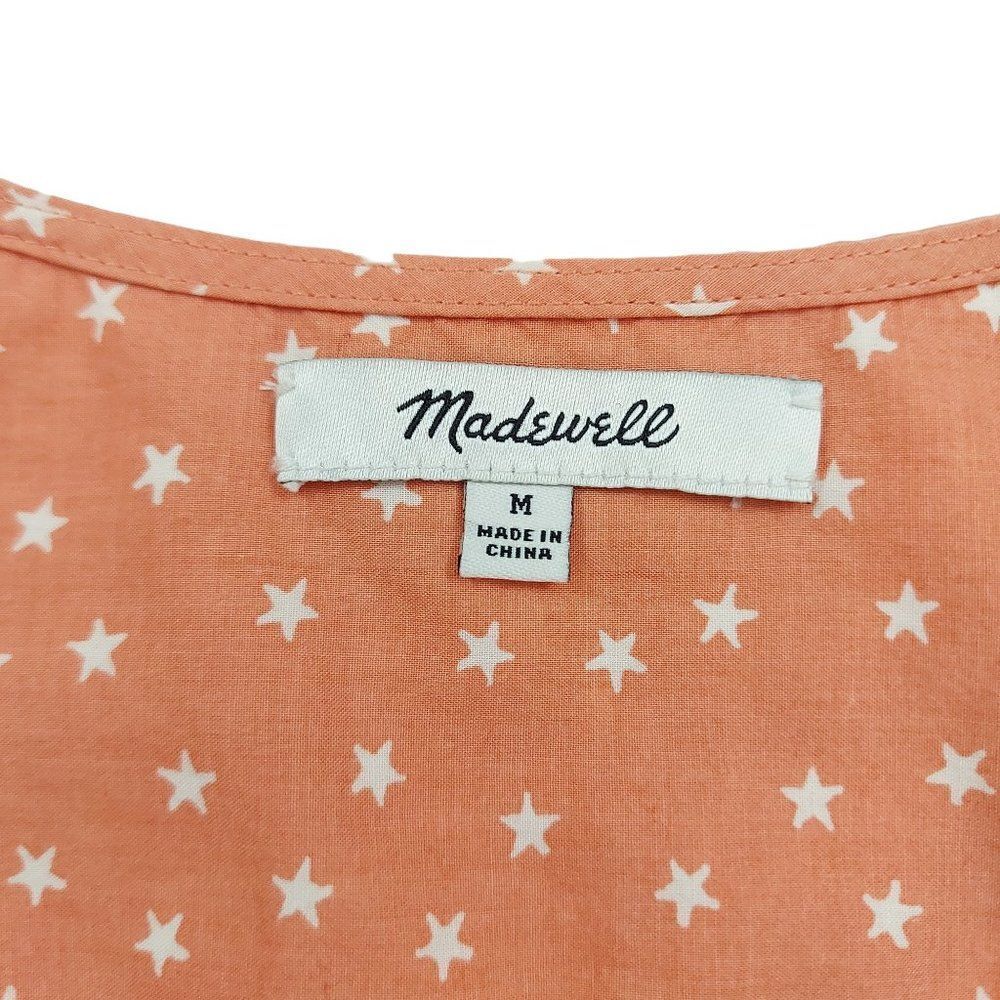 Madewell Wrap Blouse Womens Medium Peach Tie Front 3/4 Sleeve V-Neck Stars Boho - Picture 12 of 13